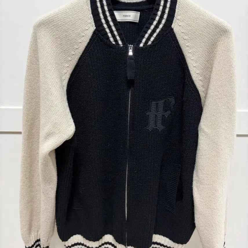 [BUNJANG] Pierce Lambswool Varsity Zip-Up Jacket Black L / 피어스 램스울 바시티 집업 자켓 블랙 L