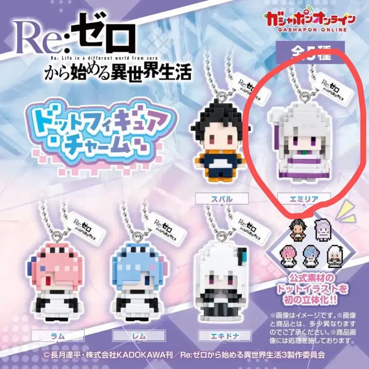 [BUNJANG] Re:Zero Emilia Dot Figure Charm Keychain Gacha Pixel / 교환,판매) 리제로 도트 피규어 참 키링 가챠 픽셀 가챠 에밀리아