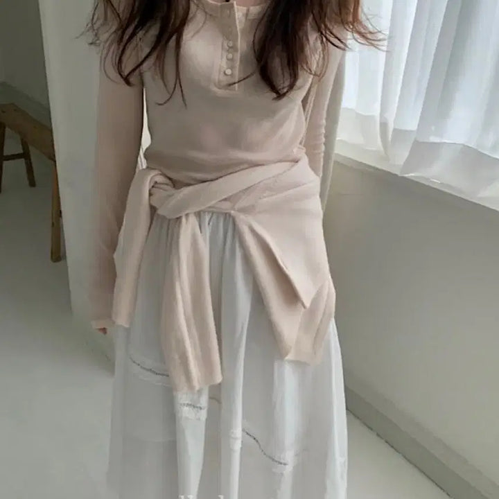 [BUNJANG] Pretty Young Thing Cropped Button T-Shirt Peach / 프리티영띵 크롭 버튼 티셔츠 피치