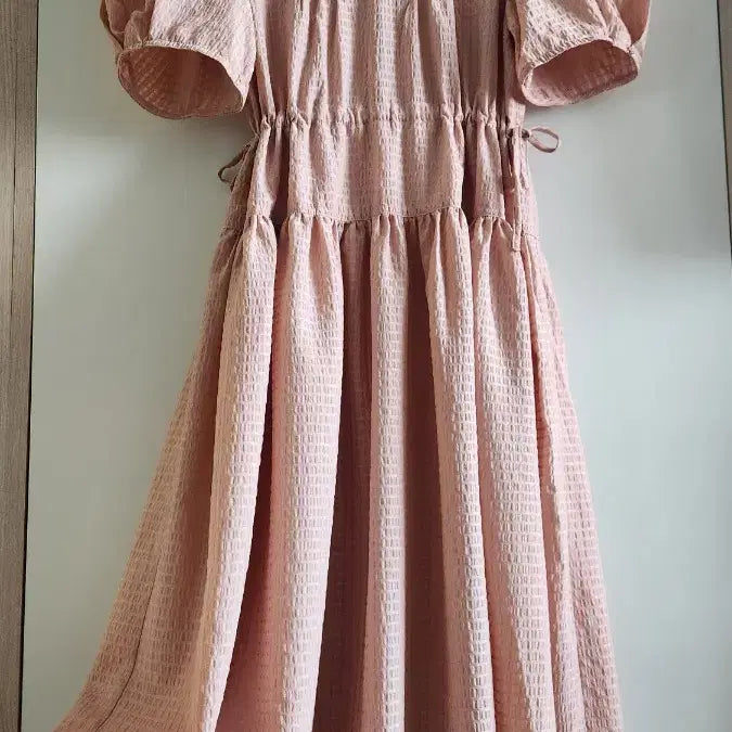 [BUNJANG] Thursday Island Pink Shirring Short Sleeve Long Dress / 써스데이아일랜드(스타일)핑크셔링 반팔 롱 원피스