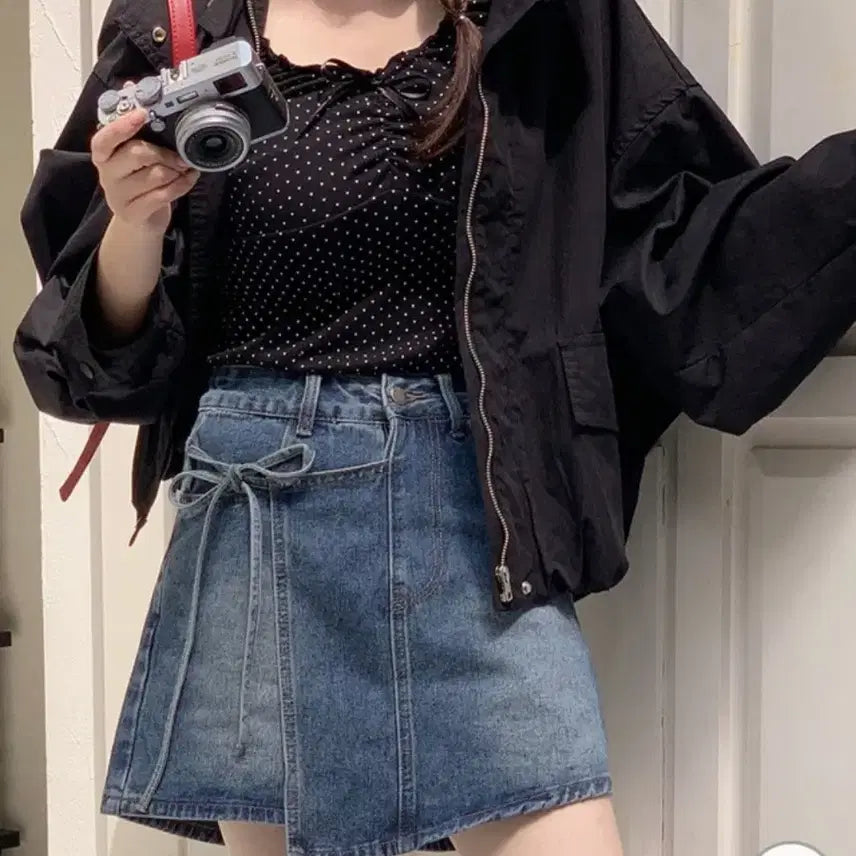 [BUNJANG] Ririenko Wrap-Style Denim Shorts / 리리앤코 랩st 데님 쇼츠