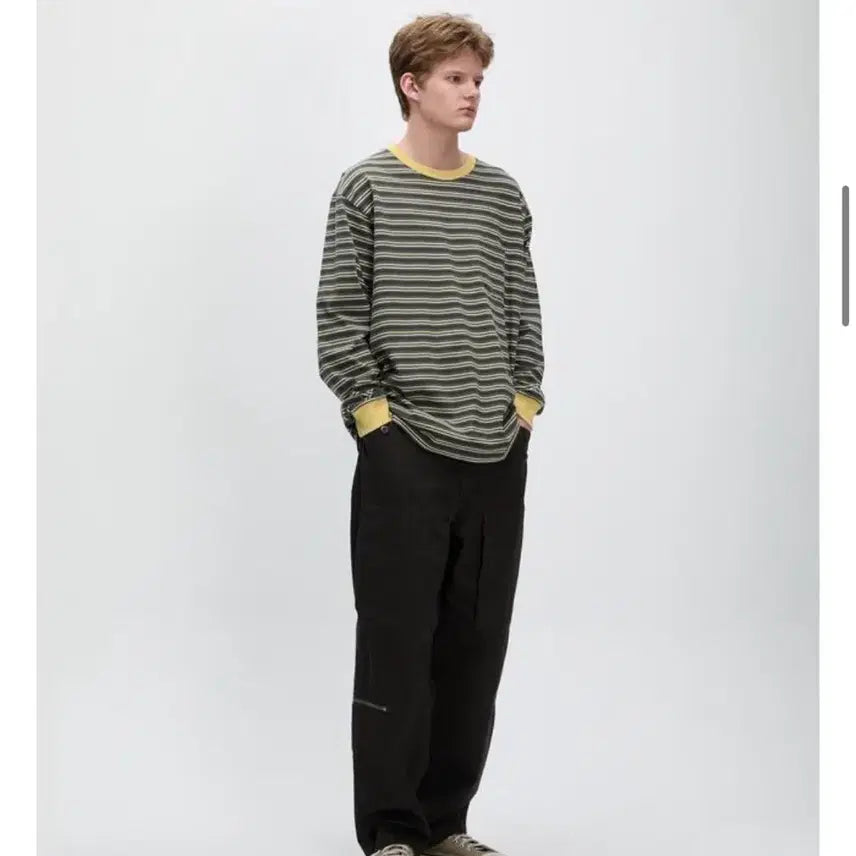 [BUNJANG] Cacique Border Stripe Long Sleeve T-Shirt XL Khaki / 카키스 보더 스트라이프 l/s 티셔츠 xl 사이즈 bark