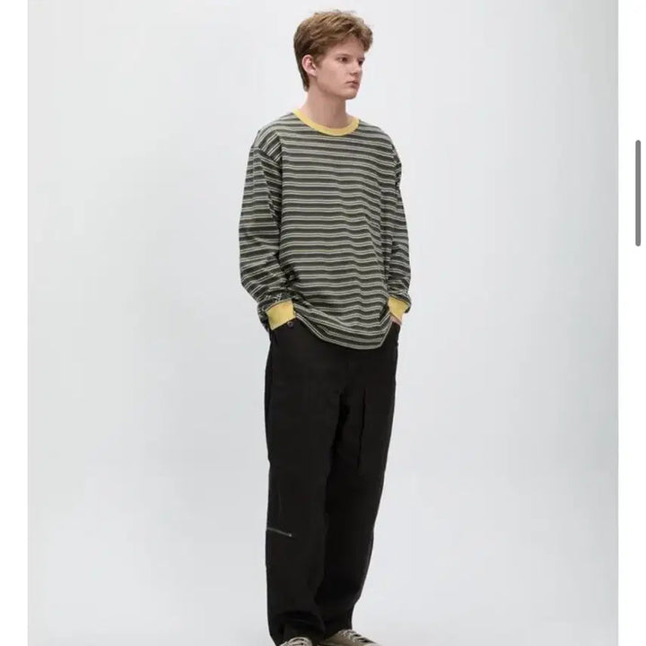 [BUNJANG] Cacique Border Stripe Long Sleeve T-Shirt XL Khaki / 카키스 보더 스트라이프 l/s 티셔츠 xl 사이즈 bark