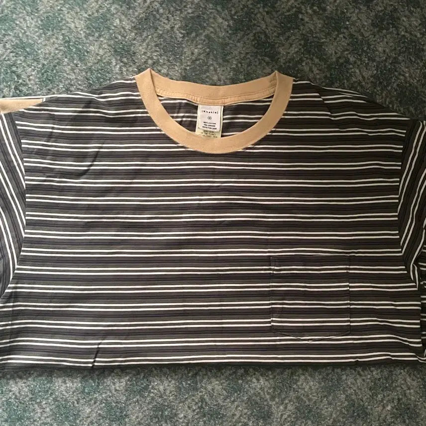 [BUNJANG] Cacique Border Stripe Long Sleeve T-Shirt XL Khaki / 카키스 보더 스트라이프 l/s 티셔츠 xl 사이즈 bark