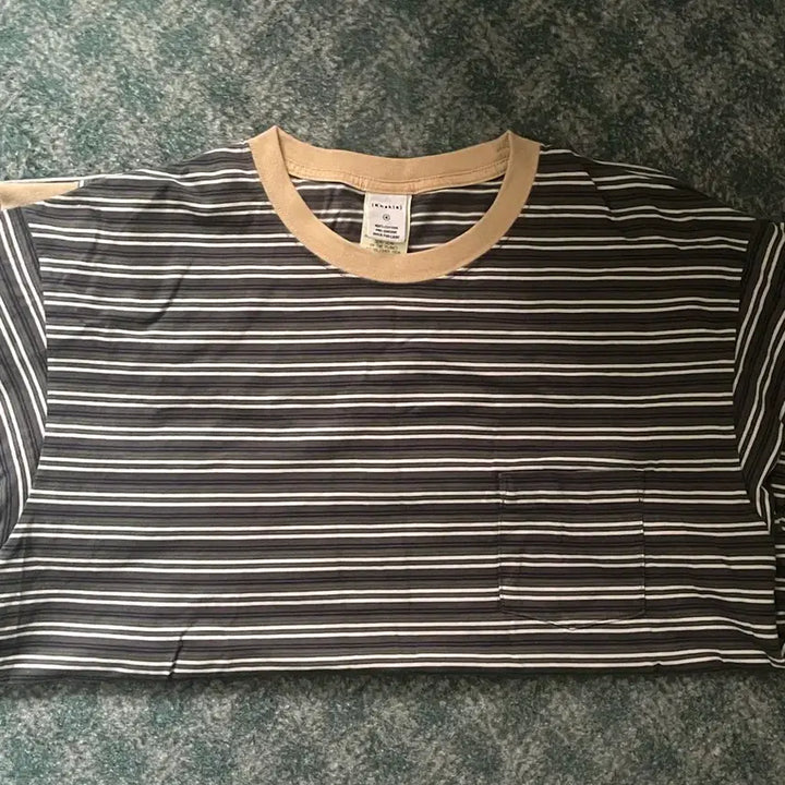 [BUNJANG] Cacique Border Stripe Long Sleeve T-Shirt XL Khaki / 카키스 보더 스트라이프 l/s 티셔츠 xl 사이즈 bark