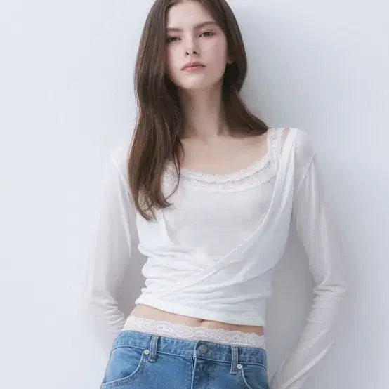 [BUNJANG] DINTZ Layered Wrap Top / 더티스 레이스 레이어 랩 탑 티셔츠