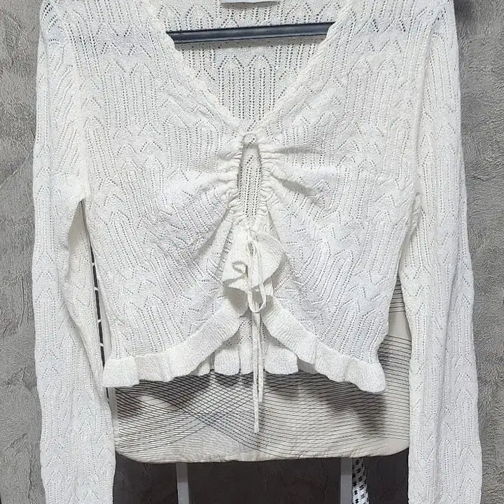 [BUNJANG] 8 Seconds White Punching Crop Cardigan / 8세컨즈 화이트 펀칭 크롭 가디건