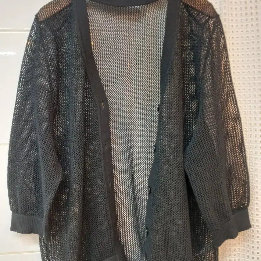 [BUNJANG] Black See-Through Knit Cardigan / 블랙 시스루 니트 가디건  88
