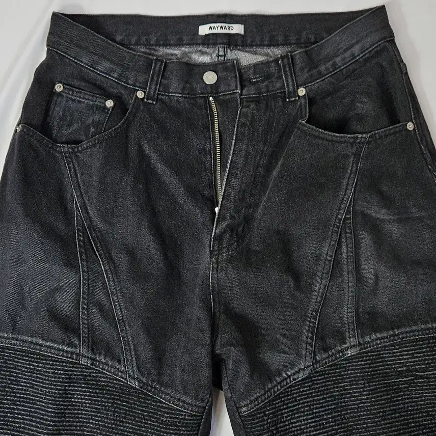 [BUNJANG] WAYWARD Biker Wide Denim Pants Black Size 2 / 웨이워드 WAYWARD 바이커 와이드 데님팬츠 블랙 진 2사이즈 워크웨어