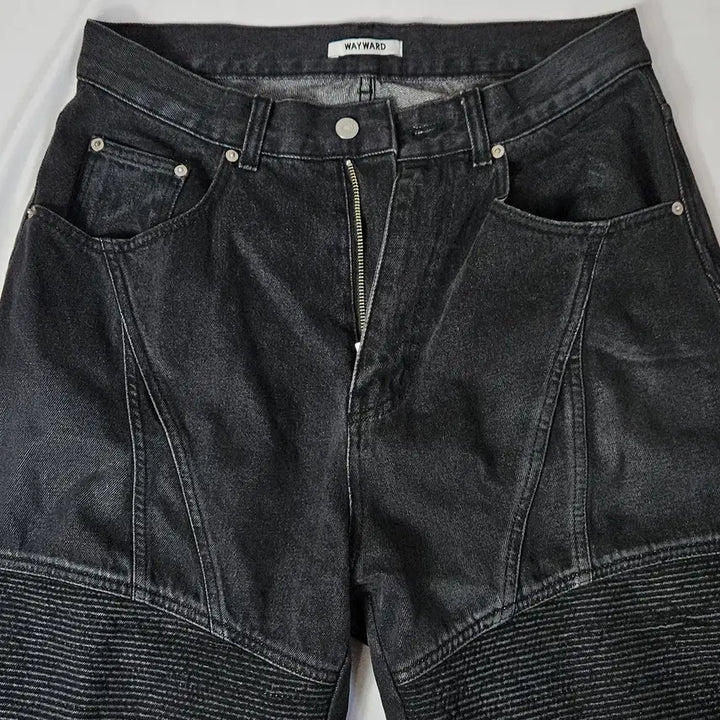 [BUNJANG] WAYWARD Biker Wide Denim Pants Black Size 2 / 웨이워드 WAYWARD 바이커 와이드 데님팬츠 블랙 진 2사이즈 워크웨어