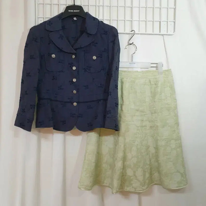 [BUNJANG] Linen Blend Suit Set - Skirt Navy Jacket / 2종셋업(55)린넨 셋업 정장 스커트