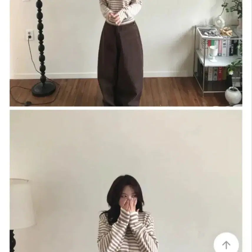 [BUNJANG] Stripe V-Neck Knit Long Sleeve T-Shirt / 단가라 브이넥 니트 긴팔티