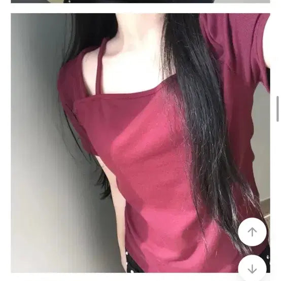 [BUNJANG] ATIS LOVEY Shoulder Half Sleeve T-Shirt Burgundy / 아티즈 러비 숄더 반팔 티셔츠 버건디