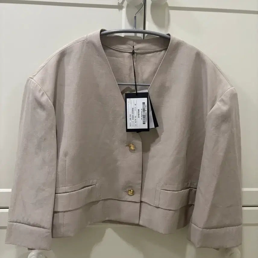 [BUNJANG] System Collarless Crop Jacket Grey Beige 55 / 시스템 노카라 크롭 자켓 55 (택채 새상품)