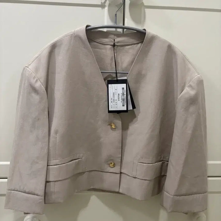 [BUNJANG] System Collarless Crop Jacket Grey Beige 55 / 시스템 노카라 크롭 자켓 55 (택채 새상품)