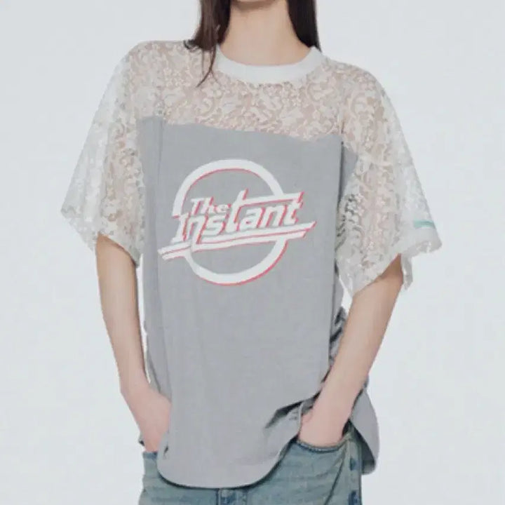 [BUNJANG] INSTANTFUNK Lace Color Block Short Sleeve T-Shirt / [새상품] 인스턴트펑크 레이스 배색 반팔티