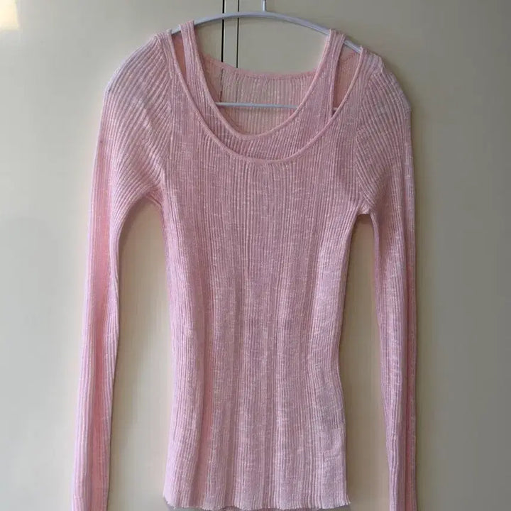 [BUNJANG] Attirare Pink Knit Long Sleeve T-Shirt / 아뜨와 | [새제품] 핑크 니트 긴팔 티셔츠