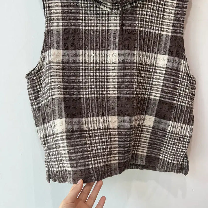 [BUNJANG] Brown Check Pattern Sleeveless Top / 브라운 체크패턴 슬리브리스