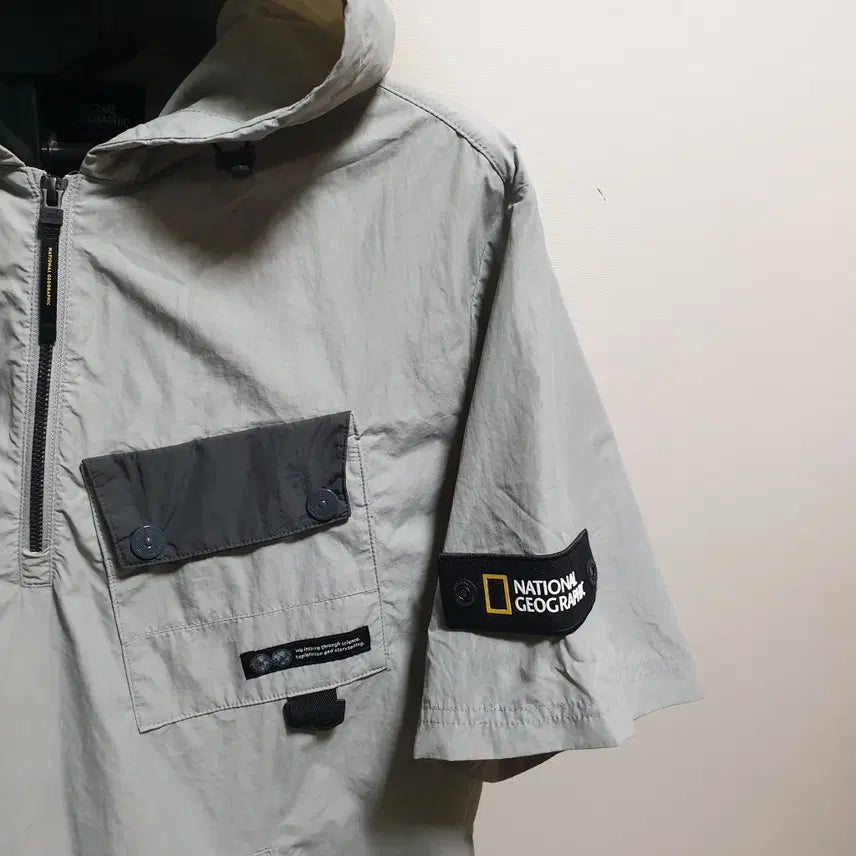 [BUNJANG] National Geographic Half Zip Hoodie Jumper / 내셔널지오그래픽 반팔 후드반집업점퍼/95