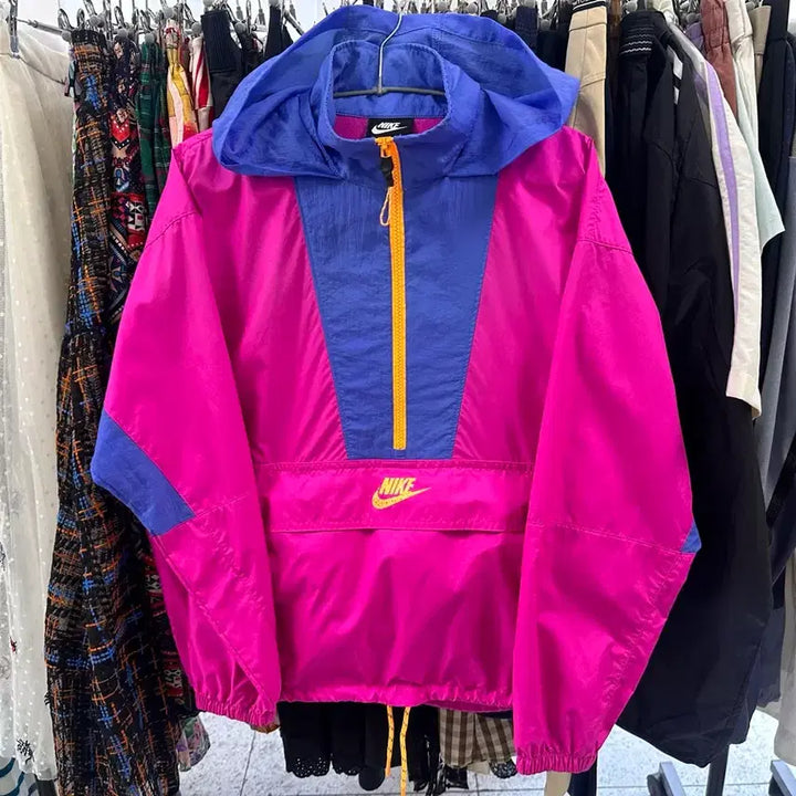 [BUNJANG] Nike Pink/Blue Windbreaker Hoodie Zip-Up Jacket (Size S) / 나이키 핑크/블루 바람막이 후드집업