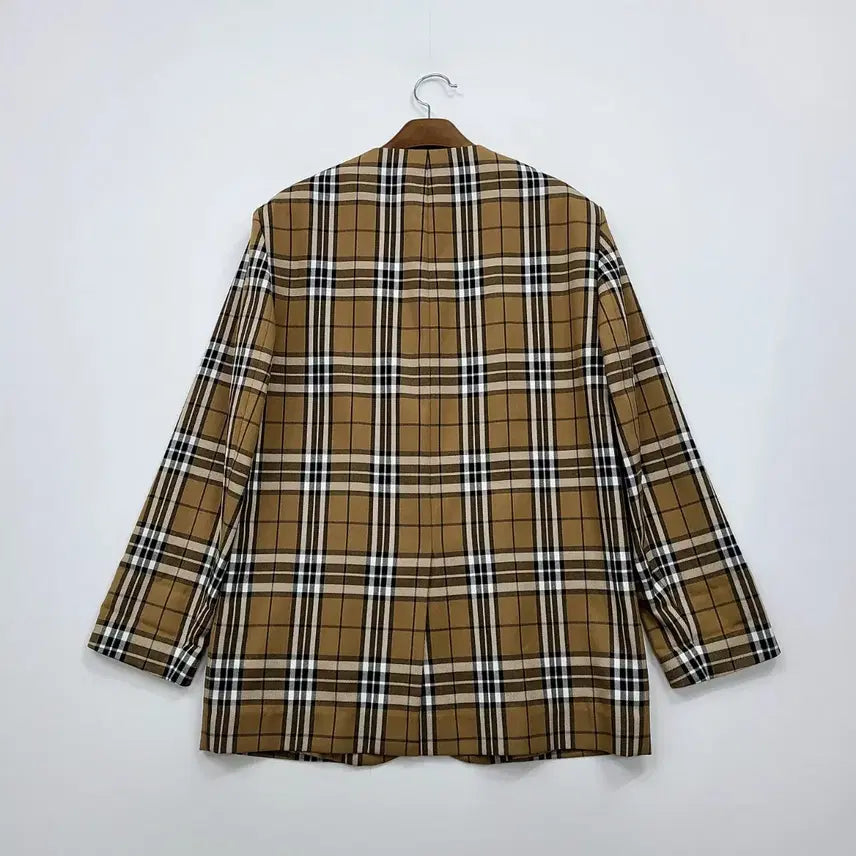 [BUNJANG] Studio Tomboy Alice Check Semi-Oversized Collarless Jacket / 스튜디오 톰보이 노카라 세미오버 체크 자켓/S/앨리스/1194