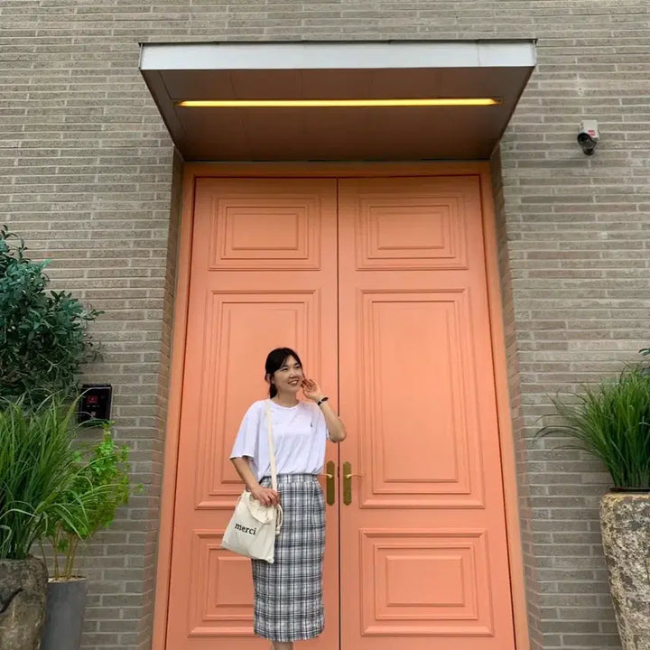 [BUNJANG] Checkered Long Sleeveless Two-Piece Set / 체크 패턴 뷔스티에 투피스 셋업
