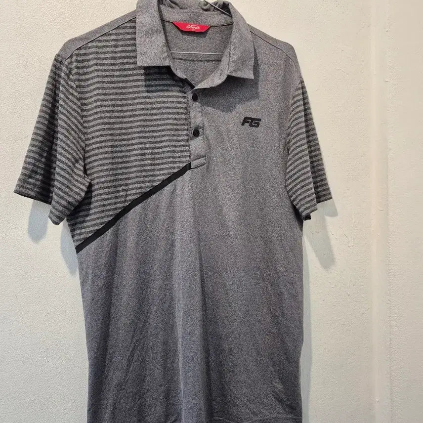 [BUNJANG] Phantom FG Gray Stripe Short-Sleeve Polo T-Shirt / 팬텀 FG 그레이 스트라이프 반팔 폴로티