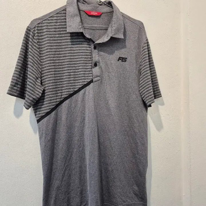 [BUNJANG] Phantom FG Gray Stripe Short-Sleeve Polo T-Shirt / 팬텀 FG 그레이 스트라이프 반팔 폴로티
