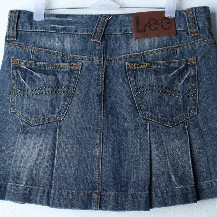 [BUNJANG] W(L) Denim Skirt Y2K Amekaji Leather Tab / W(L) 리 스커트 치마 데님 청 Y2K 아메카지 가죽탭-262D