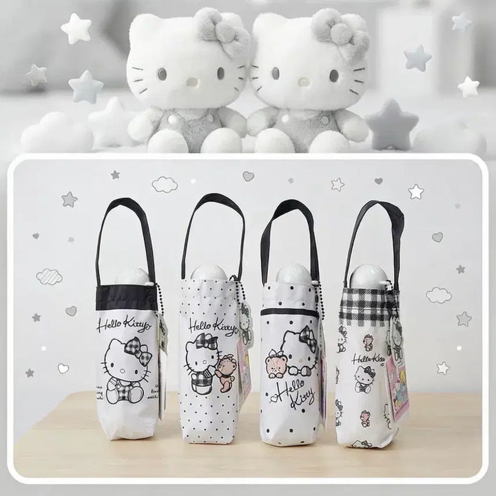 [BUNJANG] Sanrio Hello Kitty Black Check 3-Section Umbrella with Acrylic Charm Keyring / 산리오헬로키티우산 블랙체크 헬로키티아크릴참키링 3단우산