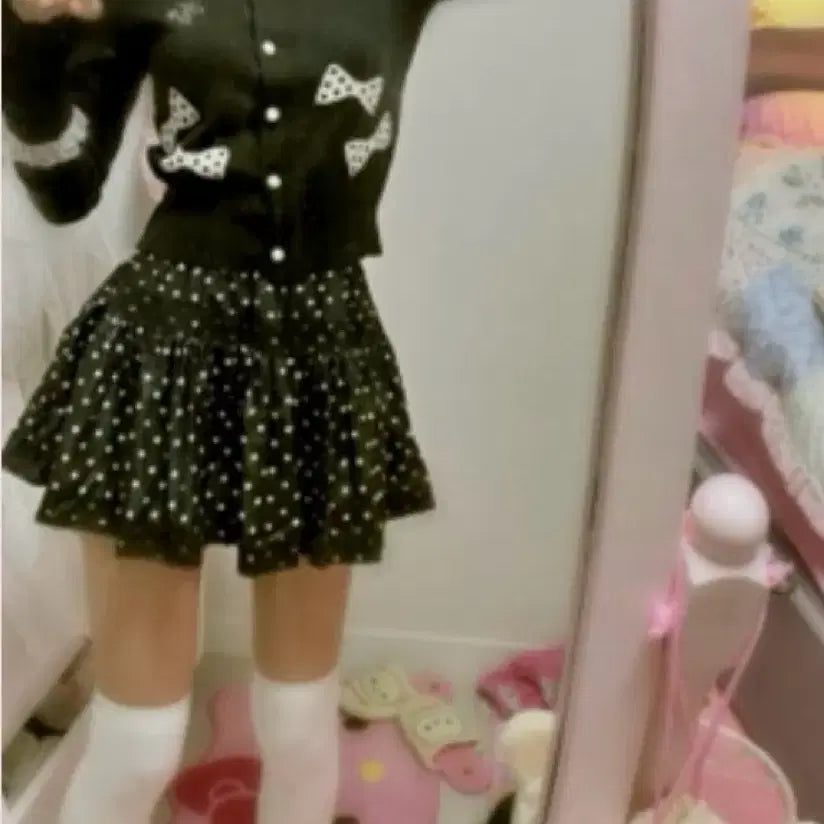 [BUNJANG] Polka Dot Latte Gal Skirt with Lace / 착샷(O) 로리타 땡땡이 도트 라떼갸루 스커트 치마 레이스 고스 로리