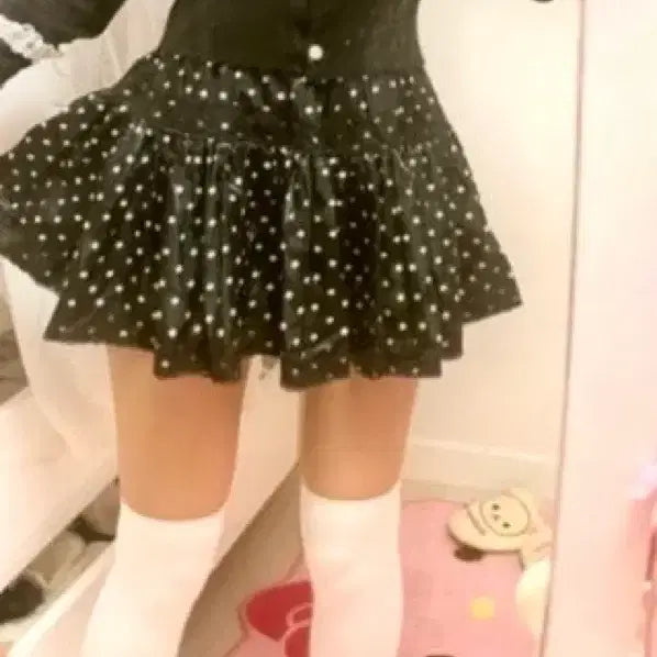 [BUNJANG] Polka Dot Latte Gal Skirt with Lace / 착샷(O) 로리타 땡땡이 도트 라떼갸루 스커트 치마 레이스 고스 로리