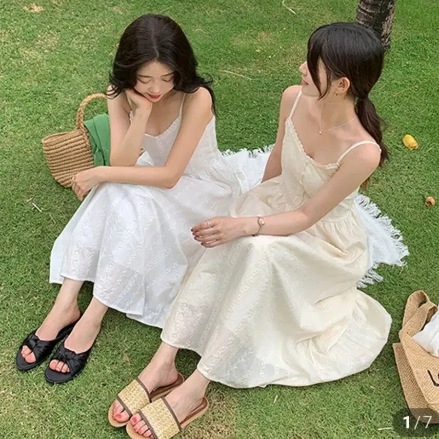[BUNJANG] Ivory Lace Punching Long Dress / 아이보리 레이스 펀칭 롱원피스