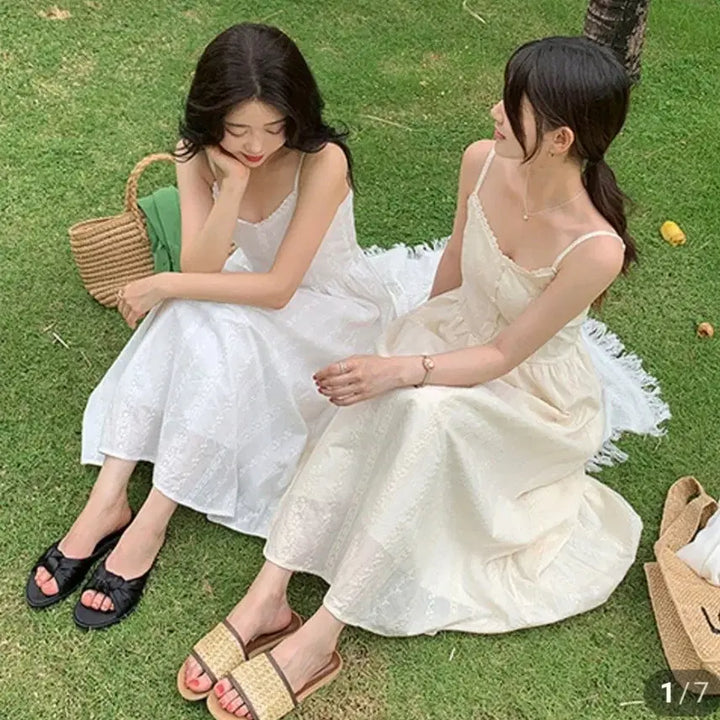 [BUNJANG] Ivory Lace Punching Long Dress / 아이보리 레이스 펀칭 롱원피스