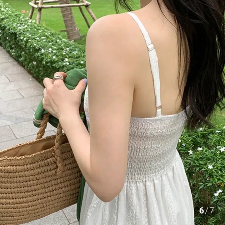 [BUNJANG] Ivory Lace Punching Long Dress / 아이보리 레이스 펀칭 롱원피스