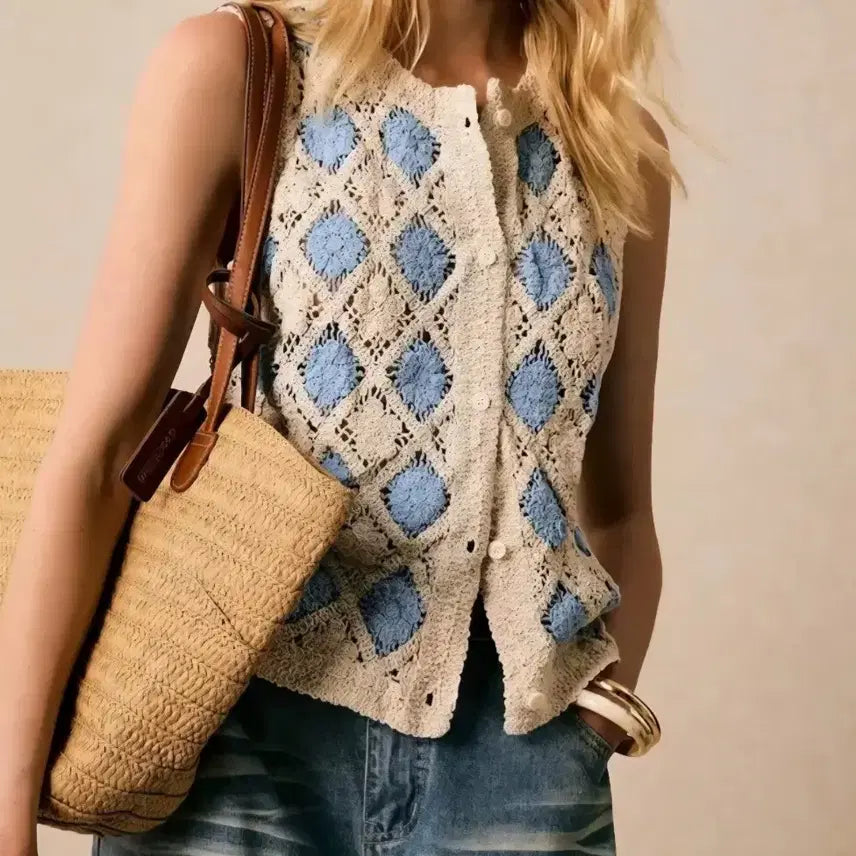 [BUNJANG] Diamond Argyle Knit Vest Beige/Blue / 다이아 아가일 니트 조끼 베이지/블루