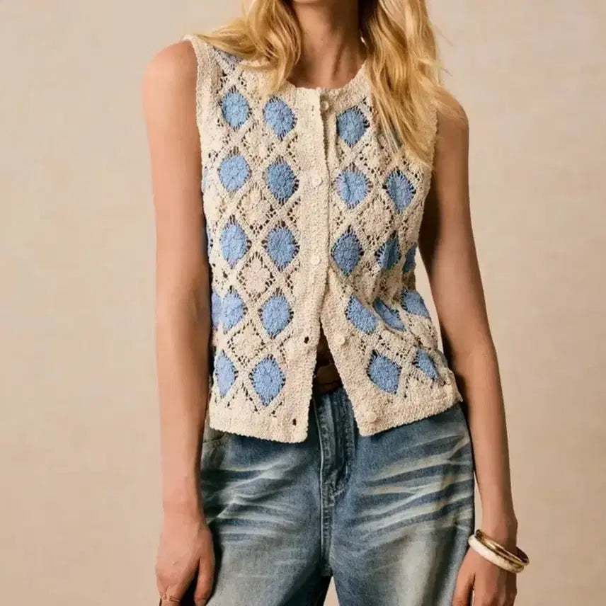 [BUNJANG] Diamond Argyle Knit Vest Beige/Blue / 다이아 아가일 니트 조끼 베이지/블루