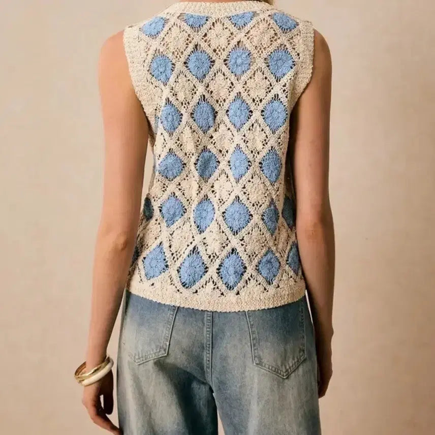 [BUNJANG] Diamond Argyle Knit Vest Beige/Blue / 다이아 아가일 니트 조끼 베이지/블루