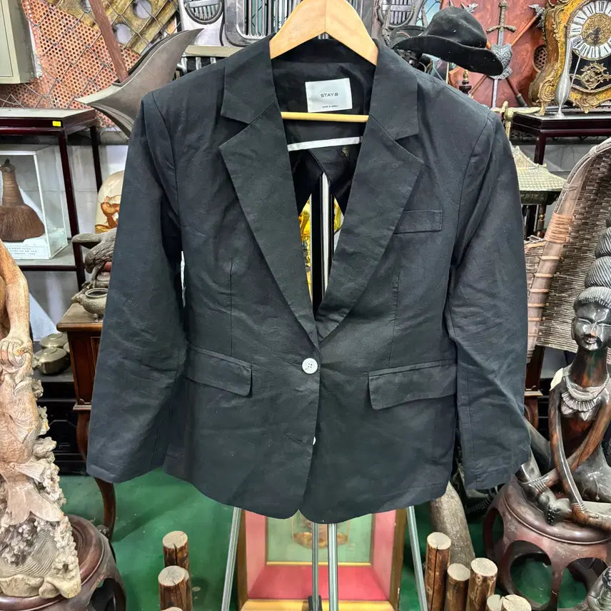 [BUNJANG] STAY.B Black 100% Linen Blazer Jacket / STAY.B (스테이비)블랙 린넨 100% 블레이저 자켓