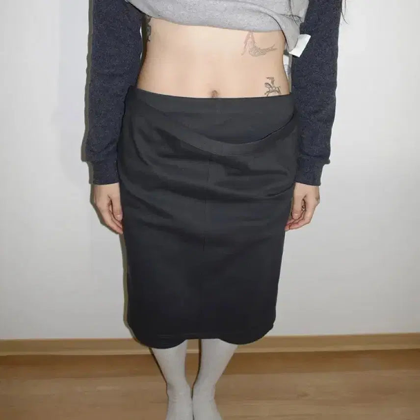 [BUNJANG] The Effel Double Layered Midi Skirt Charcoal / 더에펠 더블 레이어드 미디스커트 차콜