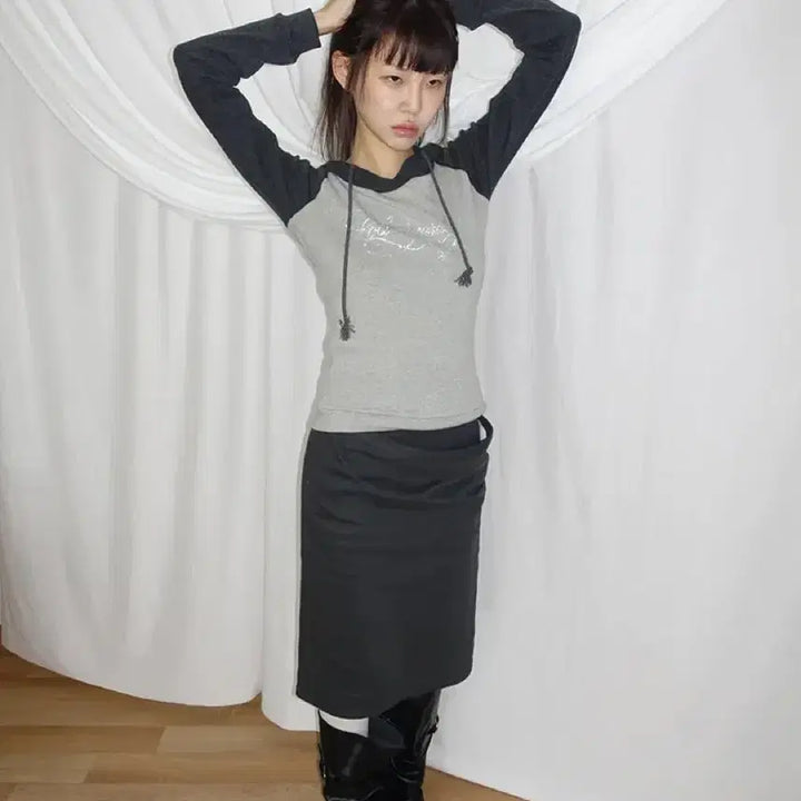 [BUNJANG] The Effel Double Layered Midi Skirt Charcoal / 더에펠 더블 레이어드 미디스커트 차콜