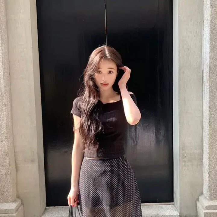 [BUNJANG] Young &amp; Rich Dot Slit Skirt / [새상품] 에이블리 영앤리치 도트 슬릿 스커트