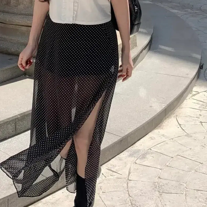 [BUNJANG] Young &amp; Rich Dot Slit Skirt / [새상품] 에이블리 영앤리치 도트 슬릿 스커트