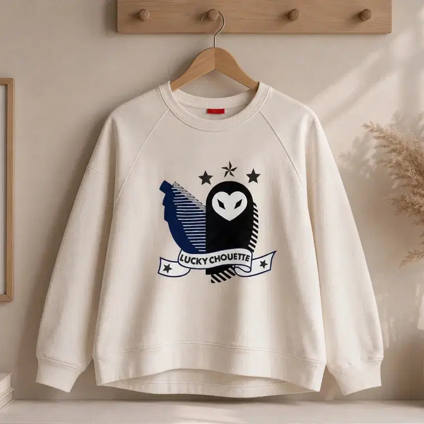 [BUNJANG] Lucky Chouette Owl Print Sweatshirt - Size 36 (Fits 66-88) / 럭키슈에뜨 맨투맨 티 36사이즈 (667788 정도)