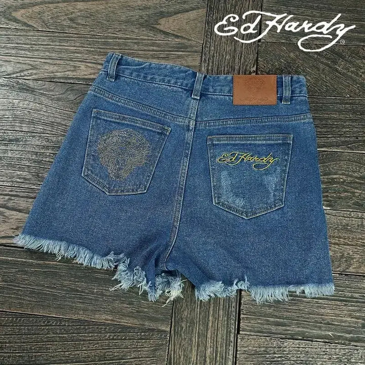[BUNJANG] Ed Hardy Embroidered Back Pocket Denim Shorts / 에드하디 백포켓 자수 데님 숏츠 핫팬츠 M20307