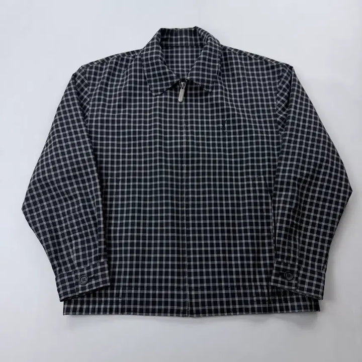 [BUNJANG] Saint Laurent Paris (YSL) Logo Check Linen Blouson Jacket / 입생로랑 YSL 로고 체크 린넨 블루종 자켓