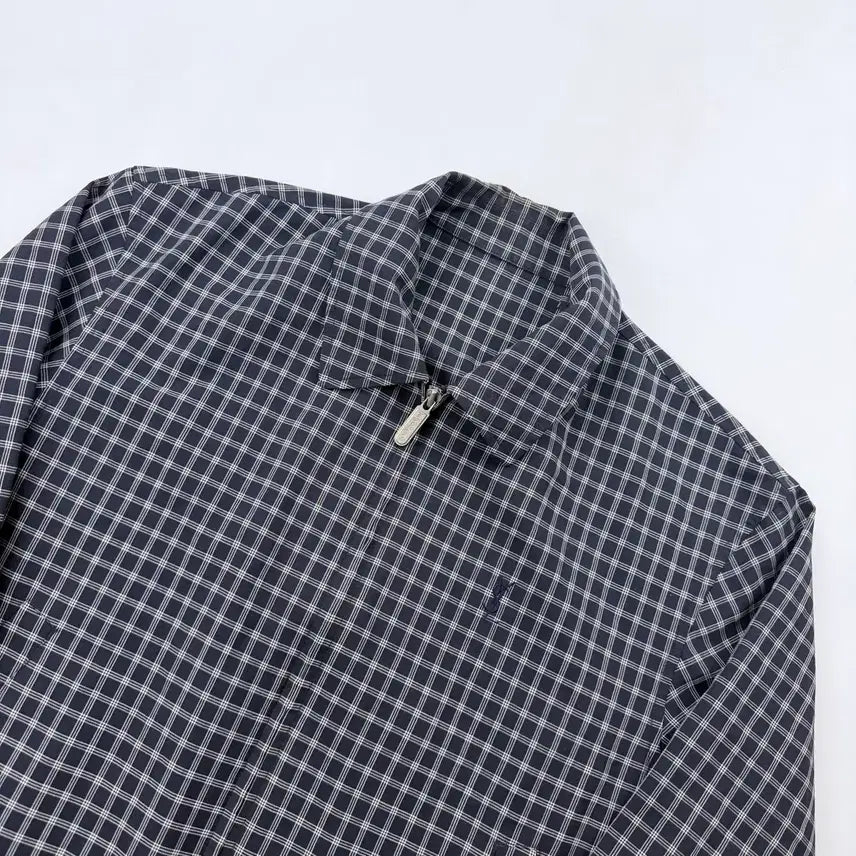 [BUNJANG] Saint Laurent Paris (YSL) Logo Check Linen Blouson Jacket / 입생로랑 YSL 로고 체크 린넨 블루종 자켓