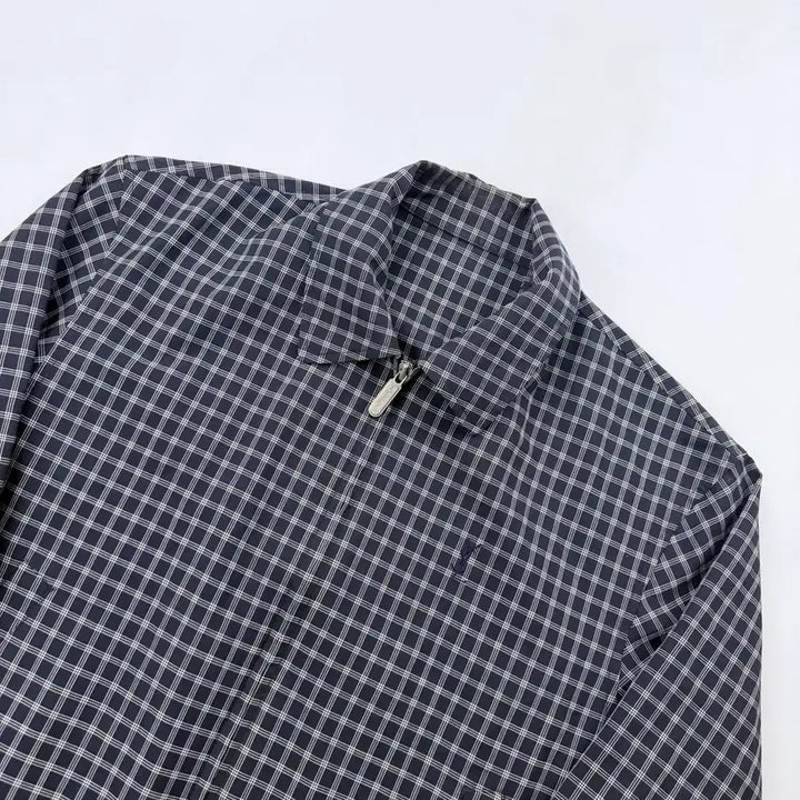 [BUNJANG] Saint Laurent Paris (YSL) Logo Check Linen Blouson Jacket / 입생로랑 YSL 로고 체크 린넨 블루종 자켓