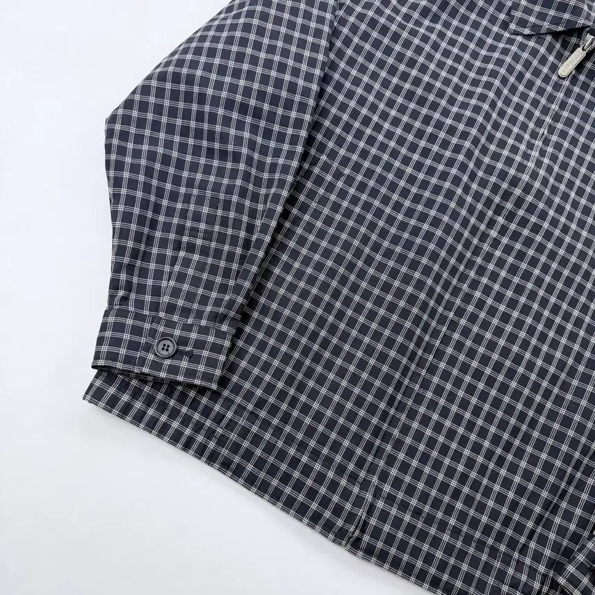 [BUNJANG] Saint Laurent Paris (YSL) Logo Check Linen Blouson Jacket / 입생로랑 YSL 로고 체크 린넨 블루종 자켓