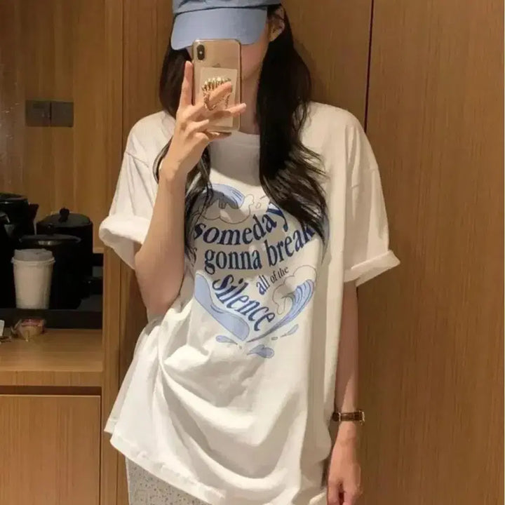 [BUNJANG] White Printing Short Sleeve T-Shirt / 화이트 프린팅 반팔 티셔츠